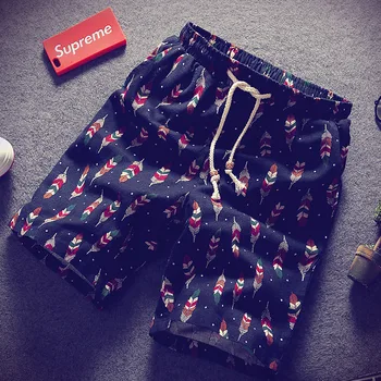 

2019 Summer New Men's Fashion Boutique Fashion Print Linen Cotton Casual Beach Shorts / Men's Thin Section Casual Beach Shorts