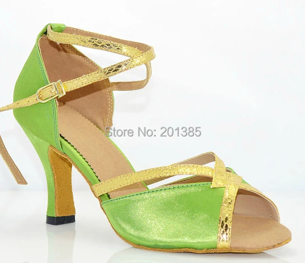 New Green Satin Ballroom Dance Shoes Latin Ballroom Shoes Salsa Dance