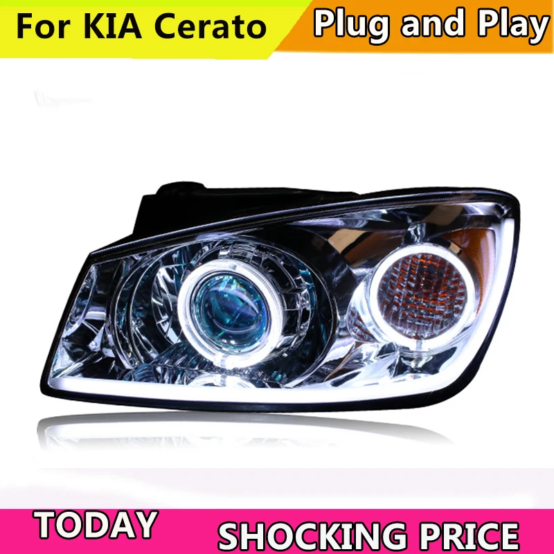 

doxa Car Styling for kia cerato Headlights 2005-2007 Cerato Headlight DRL Hid Head Lamp Angel Eye Bi Xenon Accessories