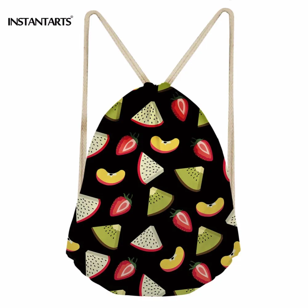 

INSTANTARTS Gym Drawstring Bags Black Fruits Printing Outdoor Sport Fitness Athetic Training Backpack Summer Beach Swim Shoe Bag
