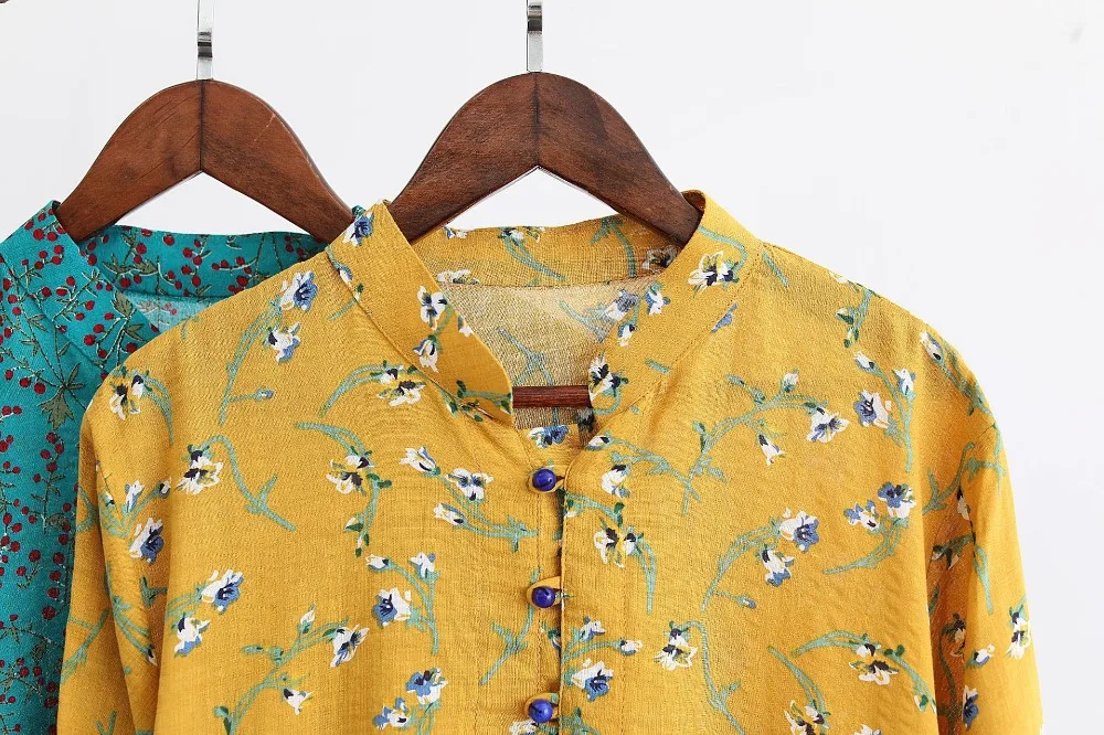 LZJN 2019 Autumn Blouse Long Sleeve O-Neck Chinese Style Shirt Ethnic Ladies Cotton Tunic Tops Floral Blouses for Women 2 Colors (18)