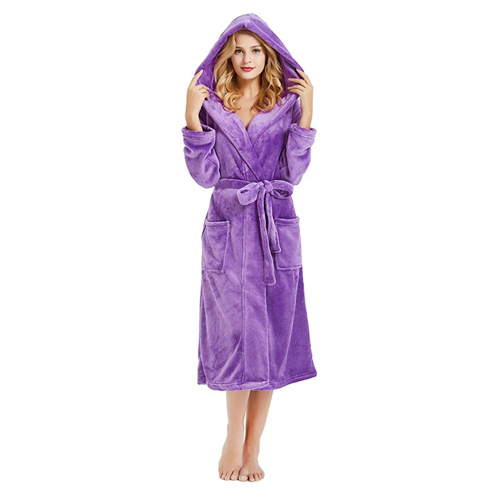 Зимний милый теплый банный халат, Женский банный халат длиной до колена, халаты размера плюс, женский халат с капюшоном, 1 шт.#080 - Цвет: Purple