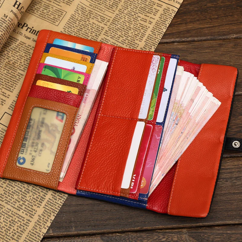 

High quality Luxury European Style Genuine Leather Women Wallet Soft Cowhide Real Leather Brand Purse Clutch with Coin Pocket