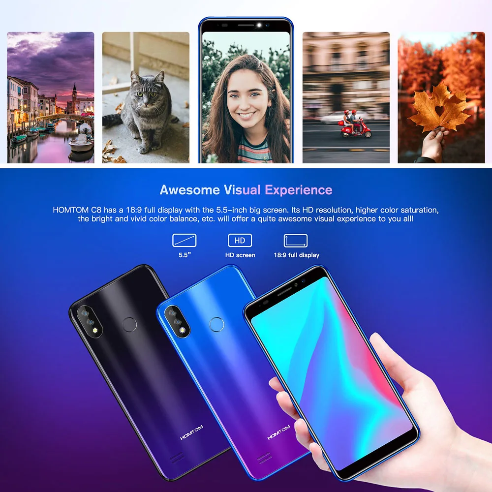 HOMTOM C8 5,5 дюймов мобильный телефон HD полный дисплей MT6739 Android ...