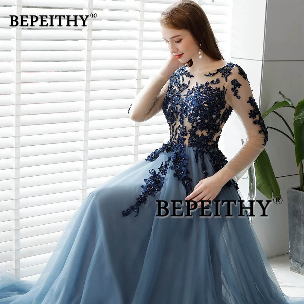 Vestido de festa с открытой спиной длинное вечернее платье Длинные рукава 2019 Винтаж кружево Пром платья для вечеринок Robe De Soiree Лидер продаж