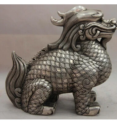 China Blanco Copper Silver Animal kylin unicorn Foo Perro Estatua copper decoration bronze factory Pure Brass | Дом и сад