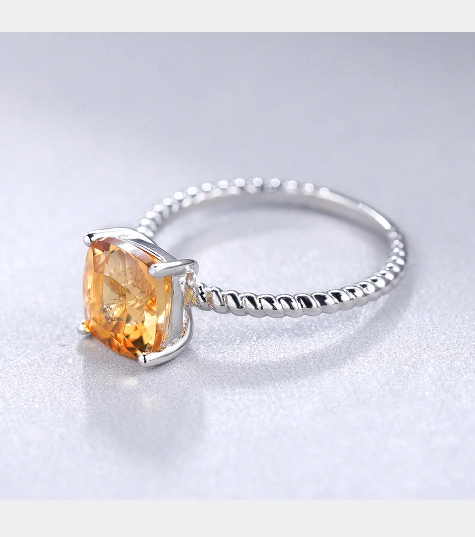 Gem's балет 2.60Ct Подушка огранка натуральный цитрин драгоценный камень Веревка Группа Штабелируемый кольцо для женщин 925 пробы серебро ювелирные изделия
