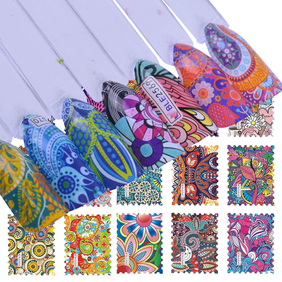 

44 Designs Nail Sticker Sets Retro Stamp Designs for Full Cover Decorations Nails Art Decals Wraps Watermark Tattoo TR168
