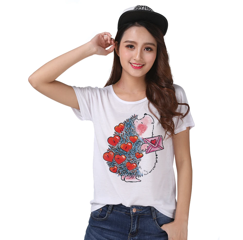 

T-shirt Top Tee Cartoon Cute Hedgehog Baby Transfer Red Heart Love Envelop 1352