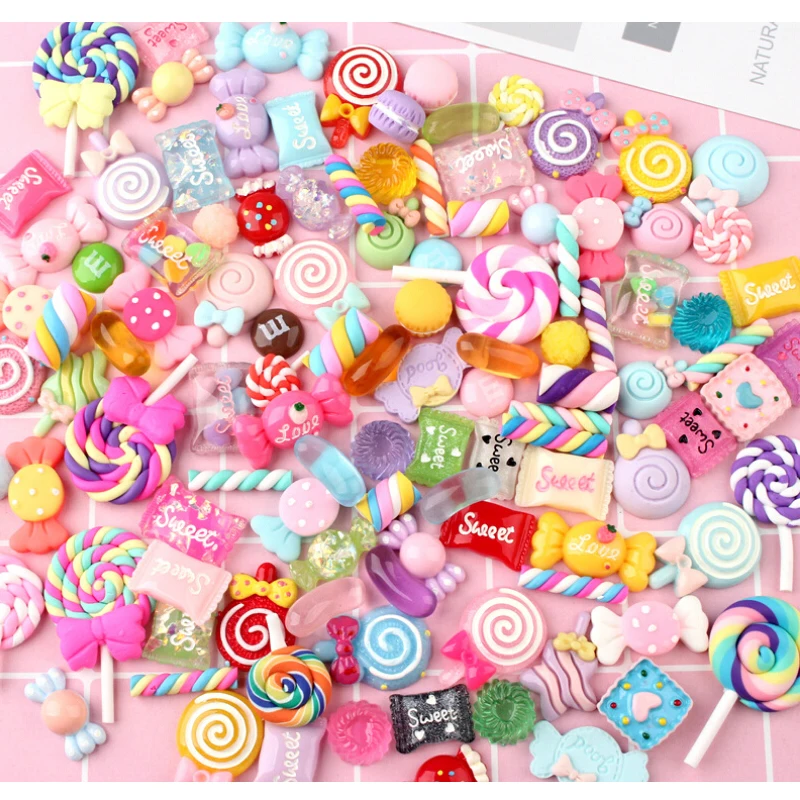 

CCINEE Mix Style 50PCS Resin Candy lollipop Different Colors For DIY Decorative accessories