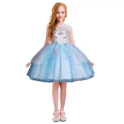 2019 Модное детское платье с цветочным принтом и единорогом, милое детское летнее фатиновое платье без рукавов вечерние праздничное бальное