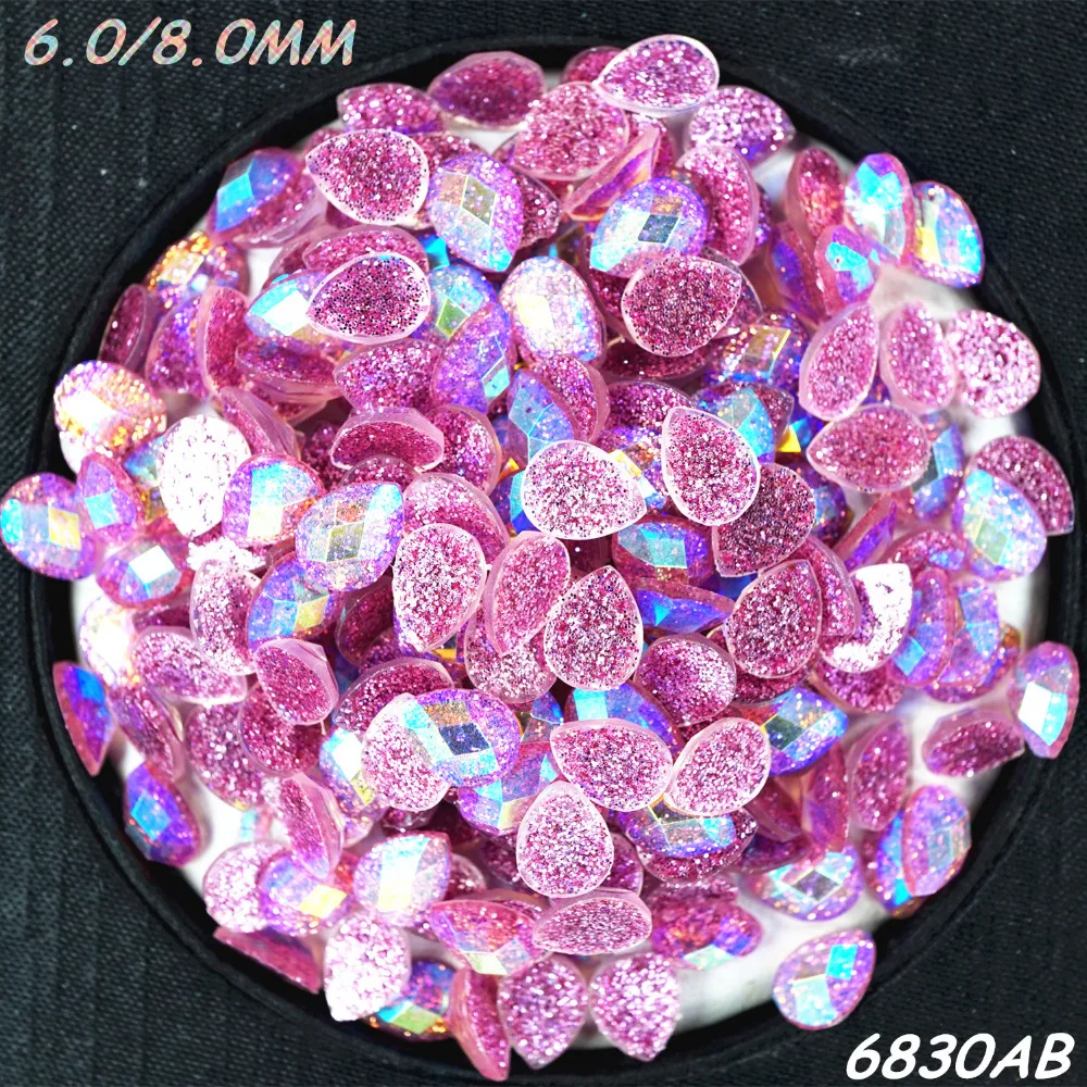 

1000pcs 6.0/8.0MM Non Hotfix Acrylic Resin Crystal Rhinestones Water Drops Loose Beads Flatback Laser AB DIY