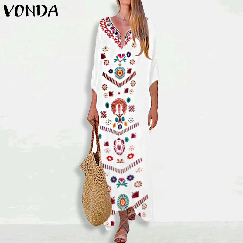 

VONDA Maternity 2019 Women Summer Bohemian Maxi Dress Sexy V Neck Floral Print Long Dresses Vintage Casual Loose Pregnancy Dress