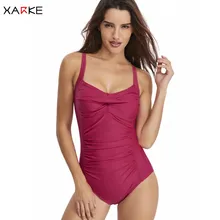 XARKE, сдельный Купальник для женщин, закрытый тонкий купальник, спортивный Одноцветный Монокини, сексуальный бикини с пуш-ап,, купальник для женщин