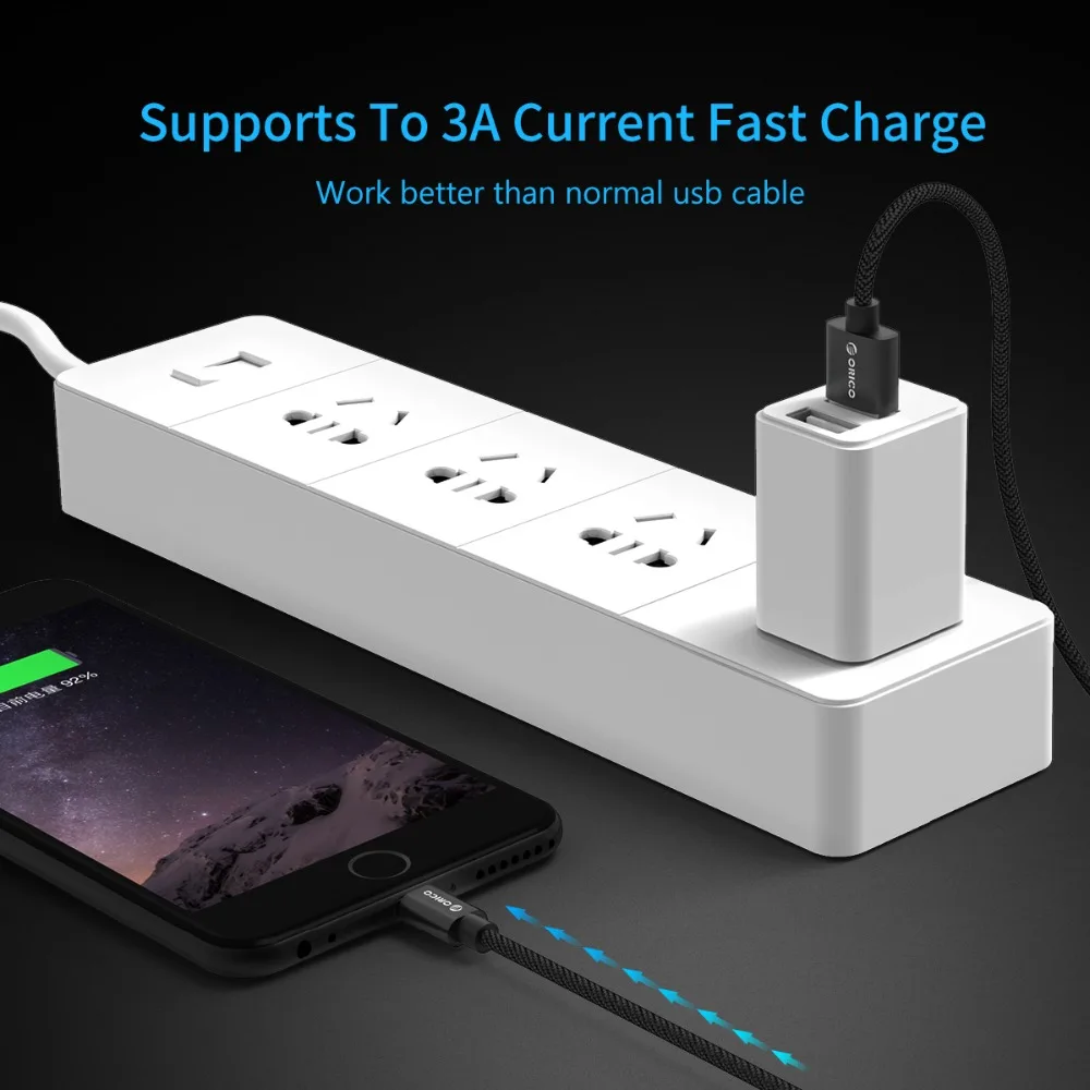 ORICO كابل يو اس بي 2.4A الإضاءة إلى USB سريع شاحن كابل بيانات ل فون 5 S 6 7 8 باد الهاتف المحمول كابل للهاتف شاحن الحبل