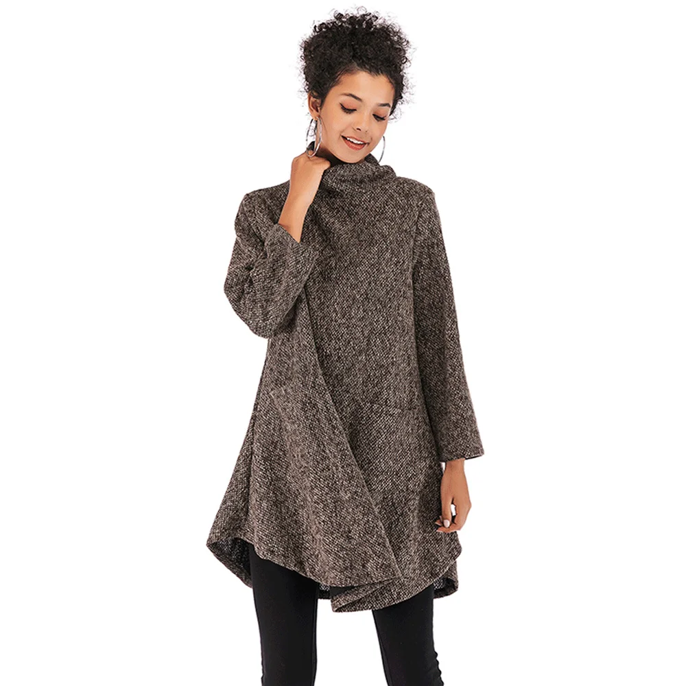 

Joineles Women Solid Casual Sweater Autumn Stand Collar Long Sleeve Pullovers Female Knitted Irregular Sweaters Women'S Jumper