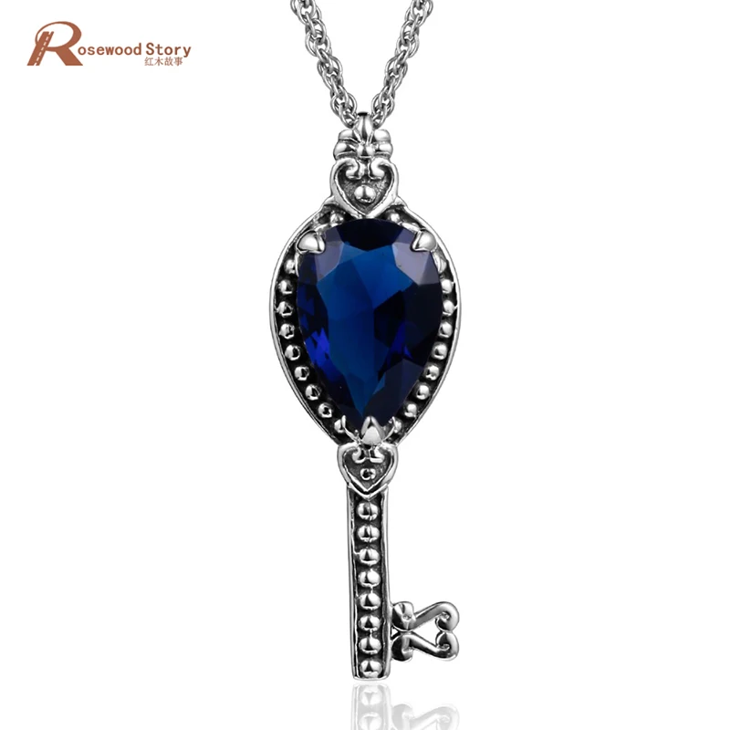

Hot Key Necklaces & Pendants Elegant 925 Sterling Silver Floating Charm Created Sapphire CZ Stone Wedding Necklace Women Jewelry