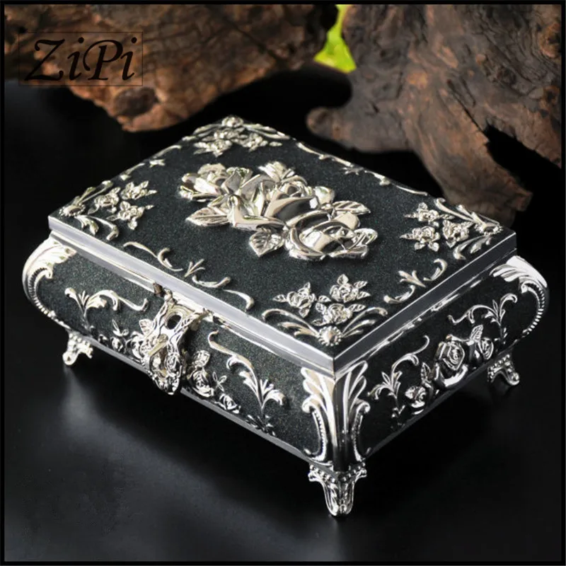 Новые металлические скраб с зеркало, крупные украшения кольцо Box Косметическая орнамент коробка ретро Европейский шкатулка принцесса подарки