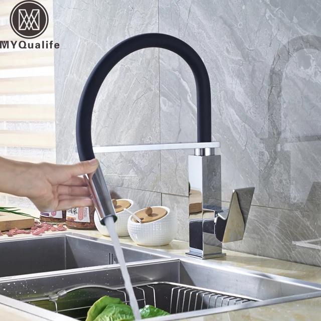 Special Price Chrome Black Pipe Kitchen Faucet One Handle Deck Mounted Bathroom Kitchen Sink Mixers Handheld Sprayer with Bracket Bar