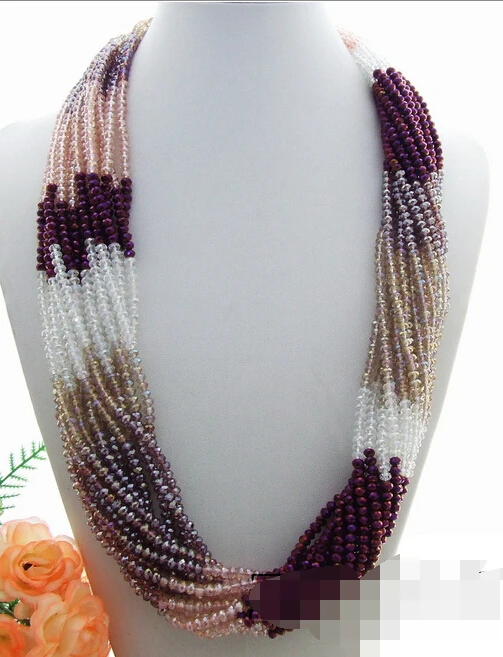 

FREE SHIPPING>>>@@ > N3525 15Strds Multi Color Crystal Necklace