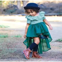 Новорожденных Дети хлопковое платье для маленьких девочек зеленый Принцесса, вечеринка, платье-пачка одежда короткий рукав платья для
