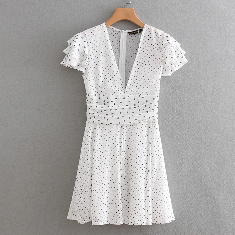 

Women's Clothing 2019 Cascading V-Neck Polka Dot Short-Sleeved Dress Ms Summer Street Sexy Slim Fit Trend Fashion Clothing