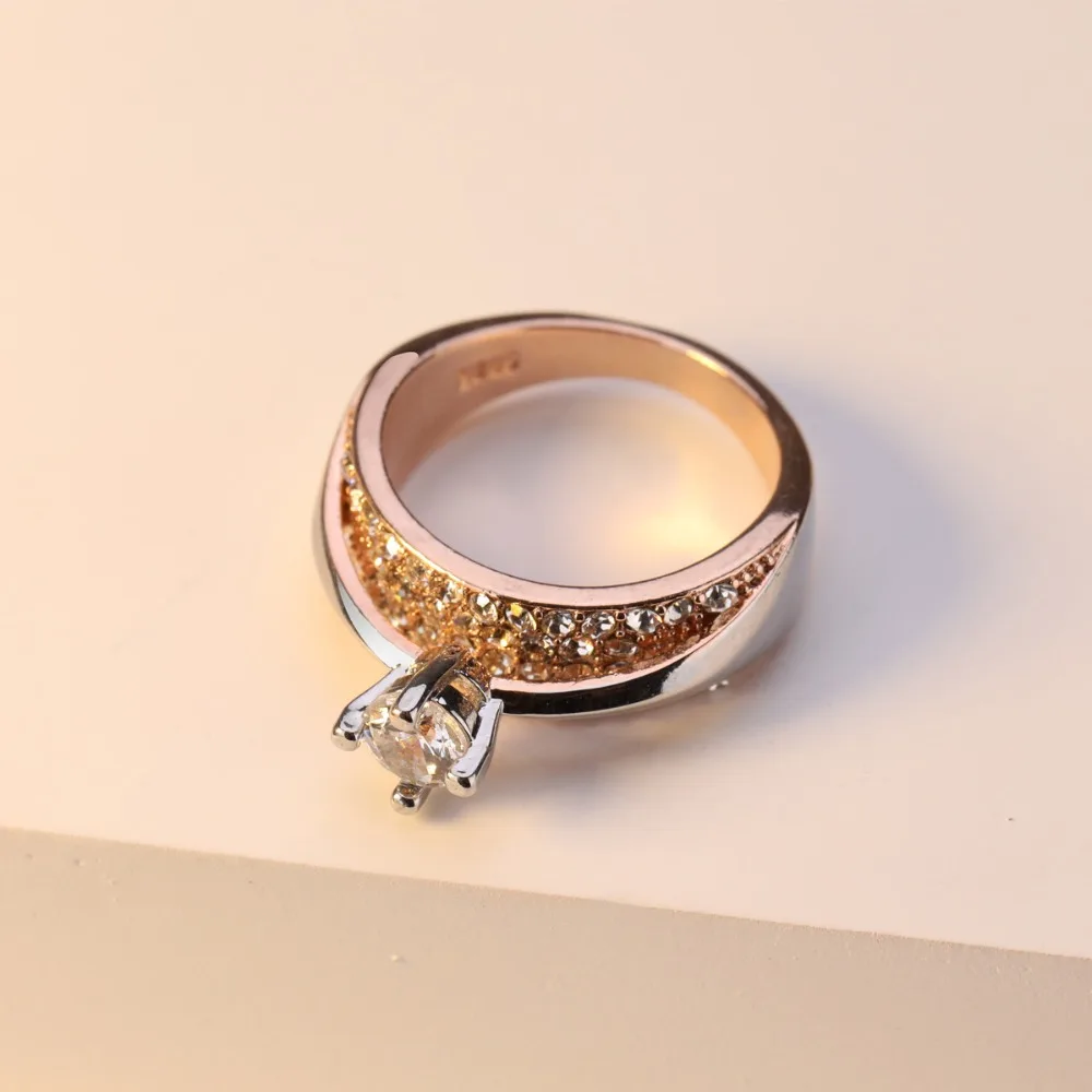 Розовое золото цвет 2cts блеск Циркон кольцо на палец женское Роскошные хрустальные кольца для женщин Свадебные ювелирные изделия оптом