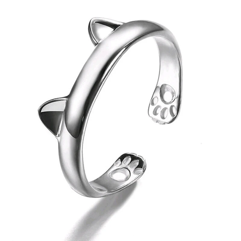 Fashion Silver Cute Cat Kitten Ears & Claws Animal Design Adjustable Ring