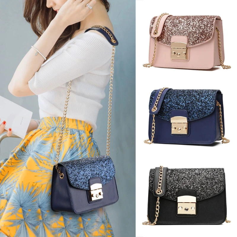 

THINKTHENDO Fashion Women Leather Small Handbag 2018 Girl Sequins Hasp Messenger Crossbody Bags for Women Shoulder Bag Purse