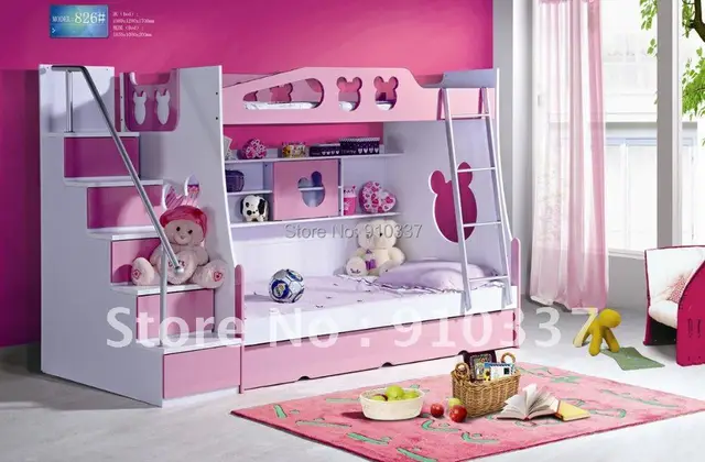 Us 453 98 Mdf Panels Kids Bed Full Bunk Bed With Stairs And Underbed Storage Drawer Pink Colour Di Anak Tidur Dari Furniture Aliexpress Com