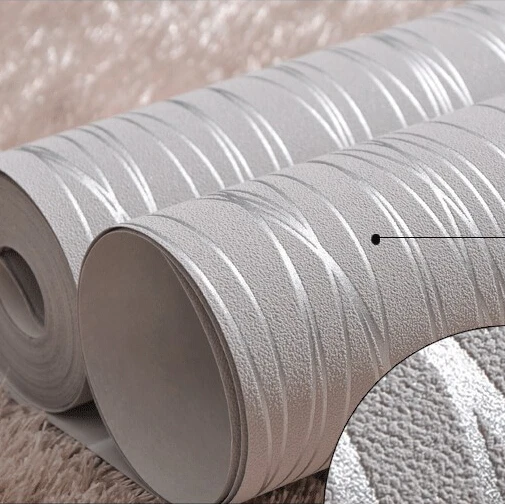 Silver & Grey Textured Stripes Modern Wallpaper - Image 4