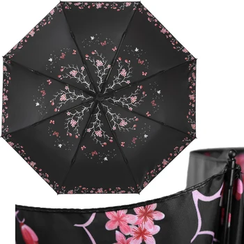 

Elegant Beach Travel Umbrella Female Butterfly Folding Umbrella Lady Wind Resistant Black Coating Flower Women Rain Umbrellas