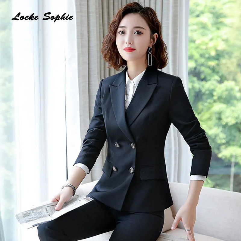 1pcs Women Plus size Blazers coats 2019 Autumn cotton Splicing Double-breasted Small Suits jackets ladies Skinny Blazers Suit