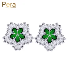 Пера корейский стиль ювелирные изделия Снежинка цветок полный кубический циркониевая оправа женские серьги с создан зеленый камень E215