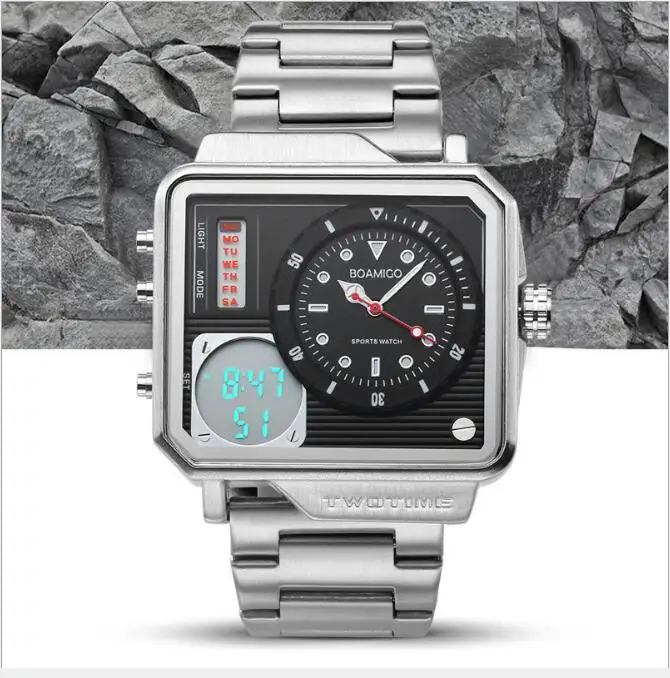 

BOAMIGO Luxury Men Watches Waterproof Casual Watch Stainless Steel Digital Wristwatch Clock Relogio Masculino Erkek Kol Saati