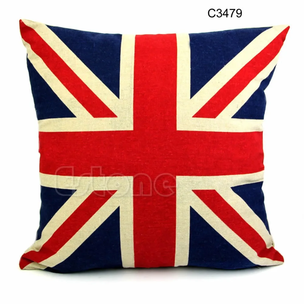Square 16" Linen Union Jack US Flag Pillow Cases Cushionin Cushion