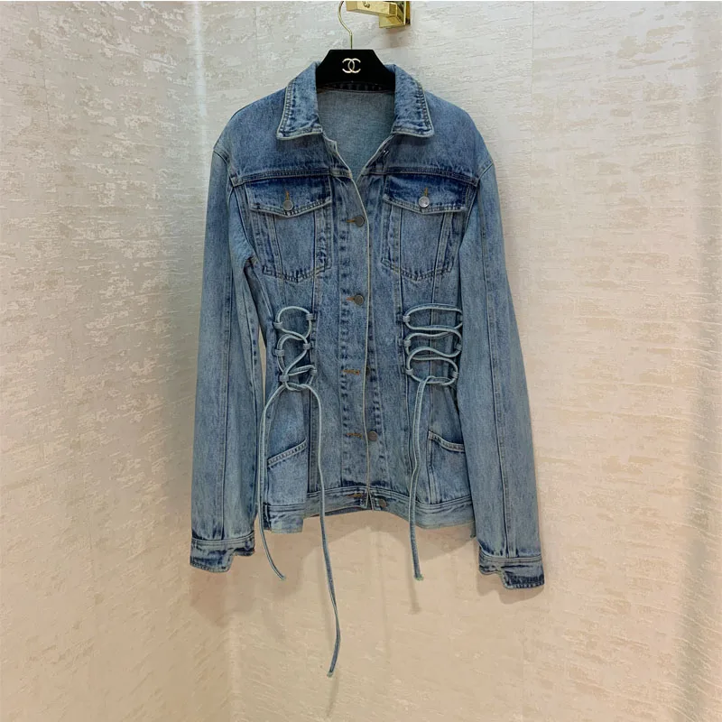 

Clothing woman Runway style Fashion temperament denim jacket woman long sleeve slim denim jacket