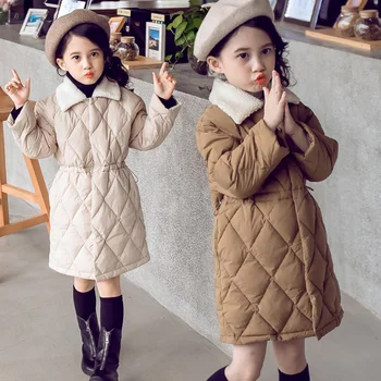 

2019 Winter Girls Long Coat Kid School Princess Cute Keep Warm Christmas Sport Turn-down Collar Jackets Kid Winter Clothes