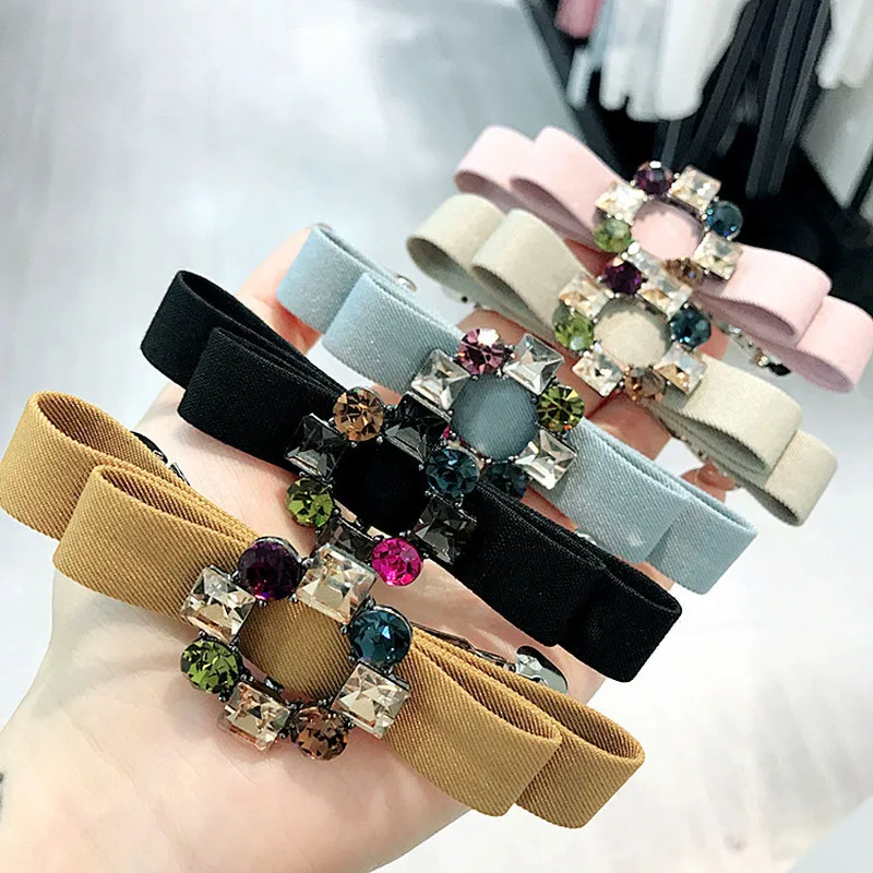 

2018 Korean Simple Ponytail Holder Headwear Girl Bow Crystal Rhinestone Hair Clips for Women Fashion Hair Pins Hair Accessories