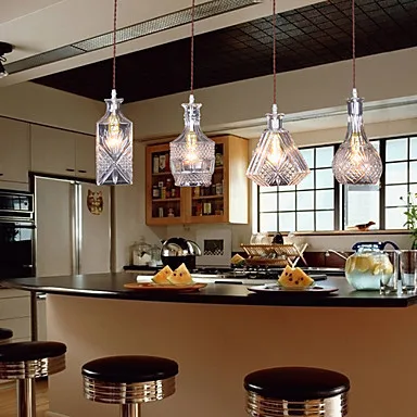 Bottle Design American Style LED Pendant Light Hanging Lamp With 4 Lights For Bar Artistic Glass