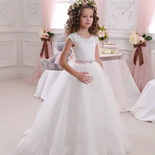 Г., белые платья с цветочным узором для девочек на свадьбу, красивые кружевные пышные платья с бантом для девочек платья для первого причастия для маленьких девочек