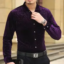 Осень-весна роскошные мужские велюр шелковые рубашки торжественное платье рубашка Slim Fit Модные принты высокое качество M-3XL Прямая