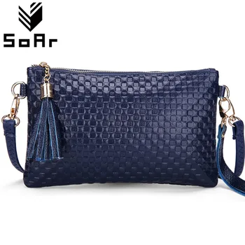 

SoAr New Arrival Women Messenger Bags Genuine Leather Tassel Shoulder Bags Fahion Cute Clutch Female Knitting Pattern Ladies Hot