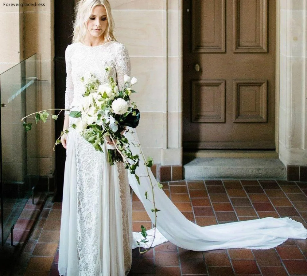 2019 Bohemian Wedding Dresses Vintage Lace Long Sleeve Boho Wedding Dress Open Back Bridal Gowns vestido de noiva BC0590  159 (3)