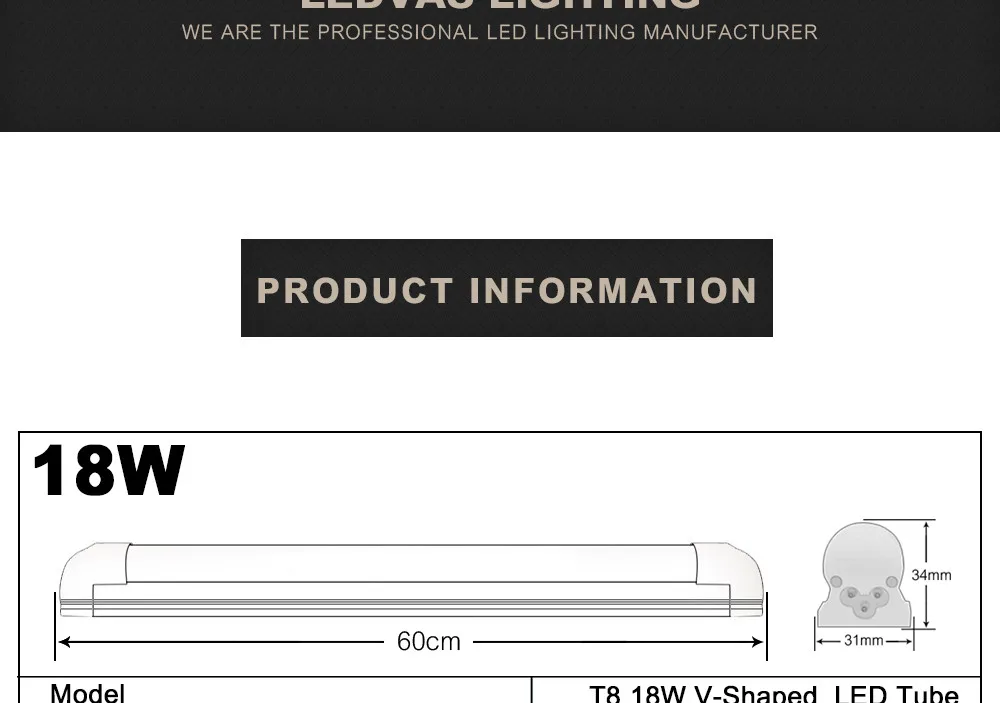 T8 Светодиодная интегрированная v-образная трубка/лампа/светильник 18 Вт 2 фута 3000 К 6500 к светодиодные флуоресцентные огни 0,6 м AC85-265V Прямая с фабрики 2 шт