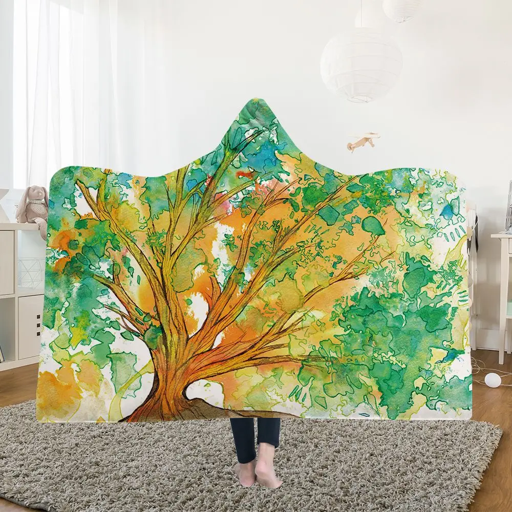 

Yoga mat Hooded Blanket Cloak Magic Hat Blanket Thick Double-layer Plush 3D Digital Printing Tree Series