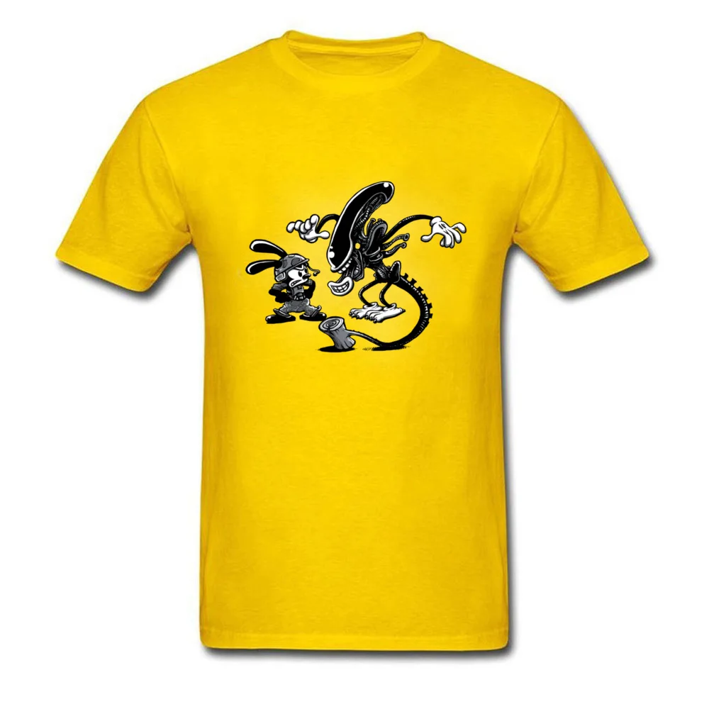 Men Tops Shirt Oswald vs Alien Plain Family T Shirt 100% Cotton Fabric Short Sleeve Custom Tee-Shirts Crewneck Oswald vs Alien yellow