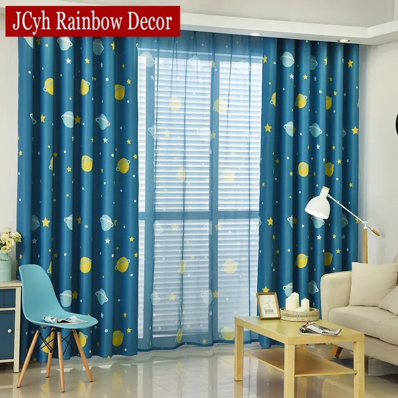 Blue Planet Star Cartoon Window Blackout Curtains For Children