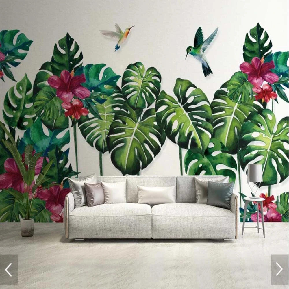 Rainforest Tropical Leaf Flower Wallpaper Mural Print Photo Wall Paper For Living Room Hand Painting Floral Wall Paper Murals 3d Wallpapers Aliexpress