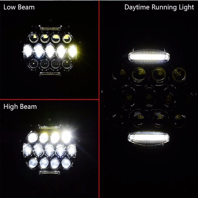 2PCS 75W 7 Silver LED Headlight H4 Hight Low Beam Round Cars Running Lights For Jeep Lada Niva 4X4  未标题-6